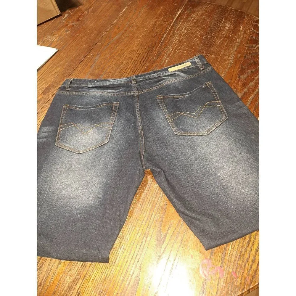 38x32 Carbon Faded Distressed Bootcut Flex Denim Blue Jeans Pockets Belt Loops